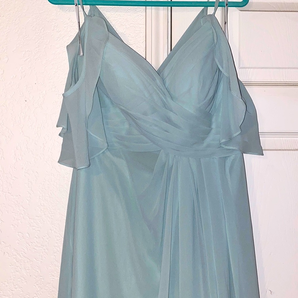 Floor length Sage bridesmaid dress